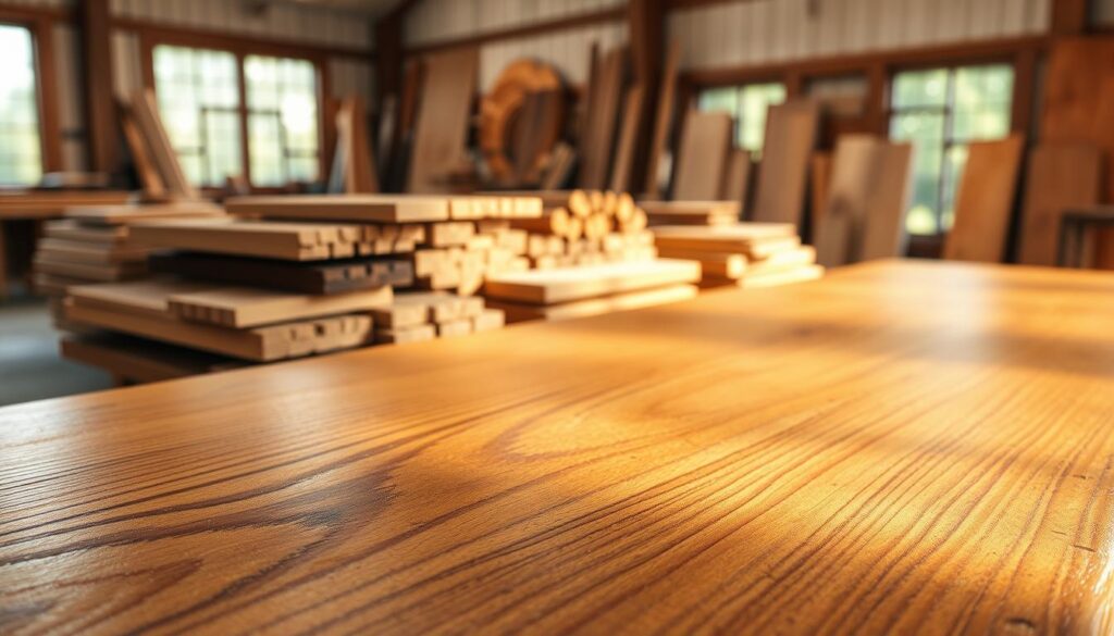Photorealistic image of various wood surfaces showcasing the rich textures and natural variations. In the foreground, a close-up of a polished wooden plank with intricate grains and a warm, honey-toned finish, reflecting light softly. The middle layer features an assortment of wood types—oak, walnut, and maple—arranged aesthetically, revealing their unique patterns and colors. The background consists of a serene workshop setting with natural light flooding in through large windows, casting gentle shadows. The atmosphere is warm and inviting, suggesting care and craftsmanship in wood maintenance. Subtle reflections and highlights enhance the tactile quality of the wood, creating an engaging visual experience that emphasizes the importance of wood care. Photorealistic image of various wood surfaces showcasing the rich textures and natural variations. In the foreground, a close-up of a polished wooden plank with intricate grains and a warm, honey-toned finish, reflecting light softly. The middle layer features an assortment of wood types—oak, walnut, and maple—arranged aesthetically, revealing their unique patterns and colors. The background consists of a serene workshop setting with natural light flooding in through large windows, casting gentle shadows. The atmosphere is warm and inviting, suggesting care and craftsmanship in wood maintenance. Subtle reflections and highlights enhance the tactile quality of the wood, creating an engaging visual experience that emphasizes the importance of wood care.